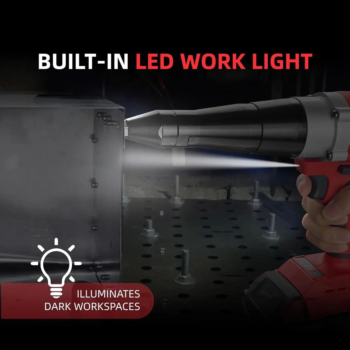 Cordless Rivet Gun, Compatible with Milwaukee M18 18V Battery (No Battery), Brushless Motor, 3/16", 5/32", 1/8" Rivets, 1000 RPM, 18V DC, Red