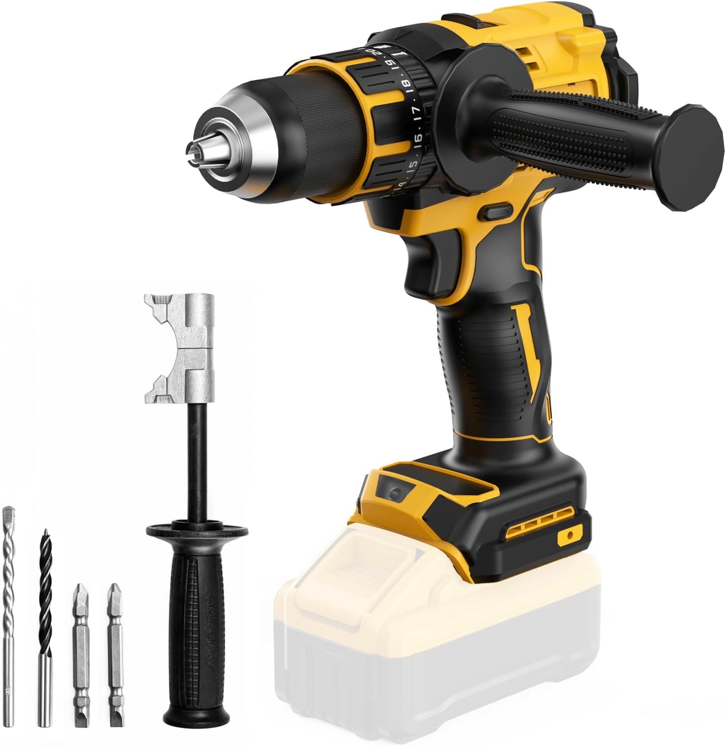 Hammer Drill Compatible with Dewalt 20V Max Battery(No Battery) Cordless Drill/Driver with Brushless Motor. 1/2 Keyless Metal Chuck.4pcs Bit for Drilling Brick Wall. Metal. Wood. Screws