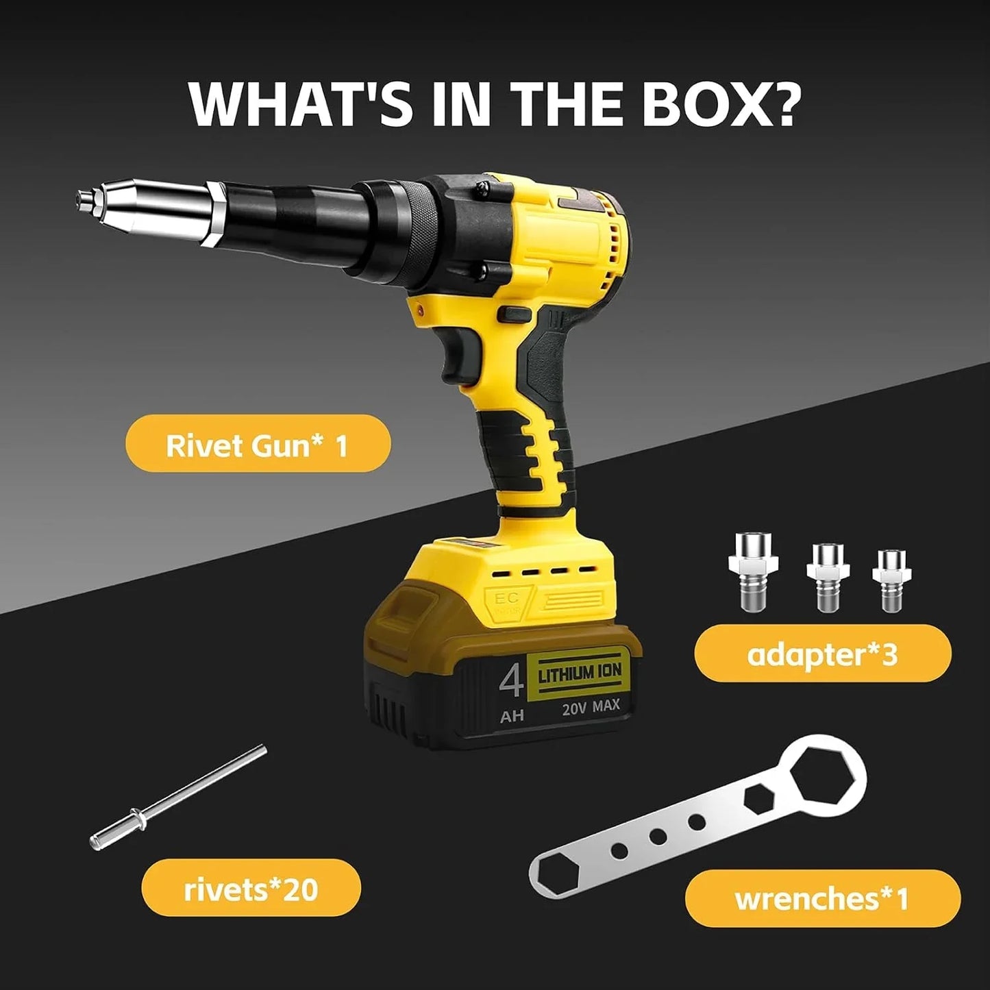 Cordless Rivet Gun,Dewalt 20V Max Battery Compatible(No Battery), Brushless Pop Rivet Gun Tool for Aluminum Nails 1/8. 5/32. 3/16(Not for Stainless Nails),Built - in LED, 2000lbs