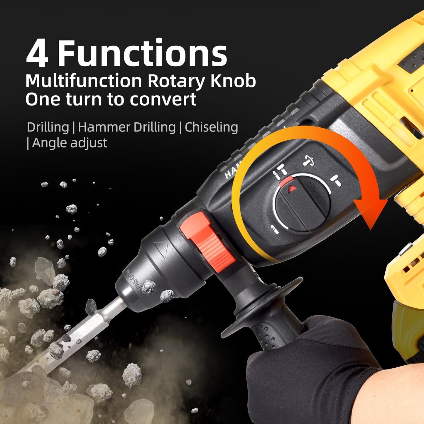 20V SDS-Plus Cordless Rotary Hammer Drill Compatible with Dewalt Battery(NO Battery), Brushless Motor,Safety Clutch,1200RPM,4 Functions with 5 Drills and Carrying Case for Concrete/Masonry/Wood/Metal
