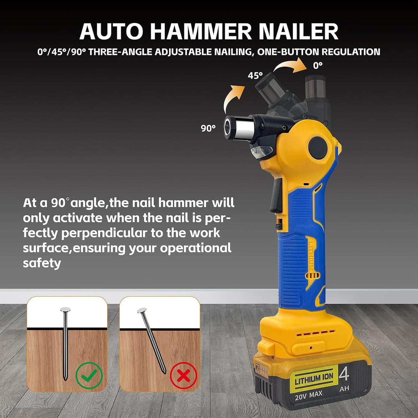 Cordless Palm Nailer,Dewalt 20V Max Battery Compatible(NO Battery), Auto Hammer with Magnetic Collet Brushless 14000 RPM,0-90°Adjustable,Cordless Power Nailer for Joist Hangers, Tight Spaces