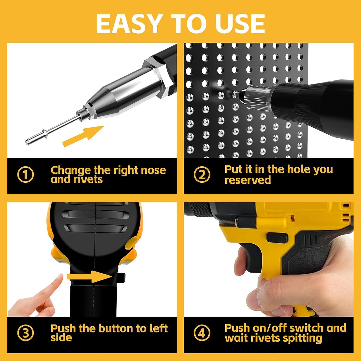 Cordless Rivet Gun,Dewalt 20V Max Battery Compatible(No Battery), Brushless Pop Rivet Gun Tool for Aluminum Nails 1/8. 5/32. 3/16(Not for Stainless Nails),Built - in LED, 2000lbs