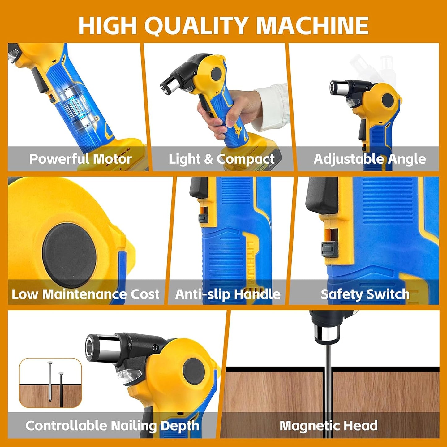 Cordless Palm Nailer,Dewalt 20V Max Battery Compatible(NO Battery), Auto Hammer with Magnetic Collet Brushless 14000 RPM,0-90°Adjustable,Cordless Power Nailer for Joist Hangers, Tight Spaces