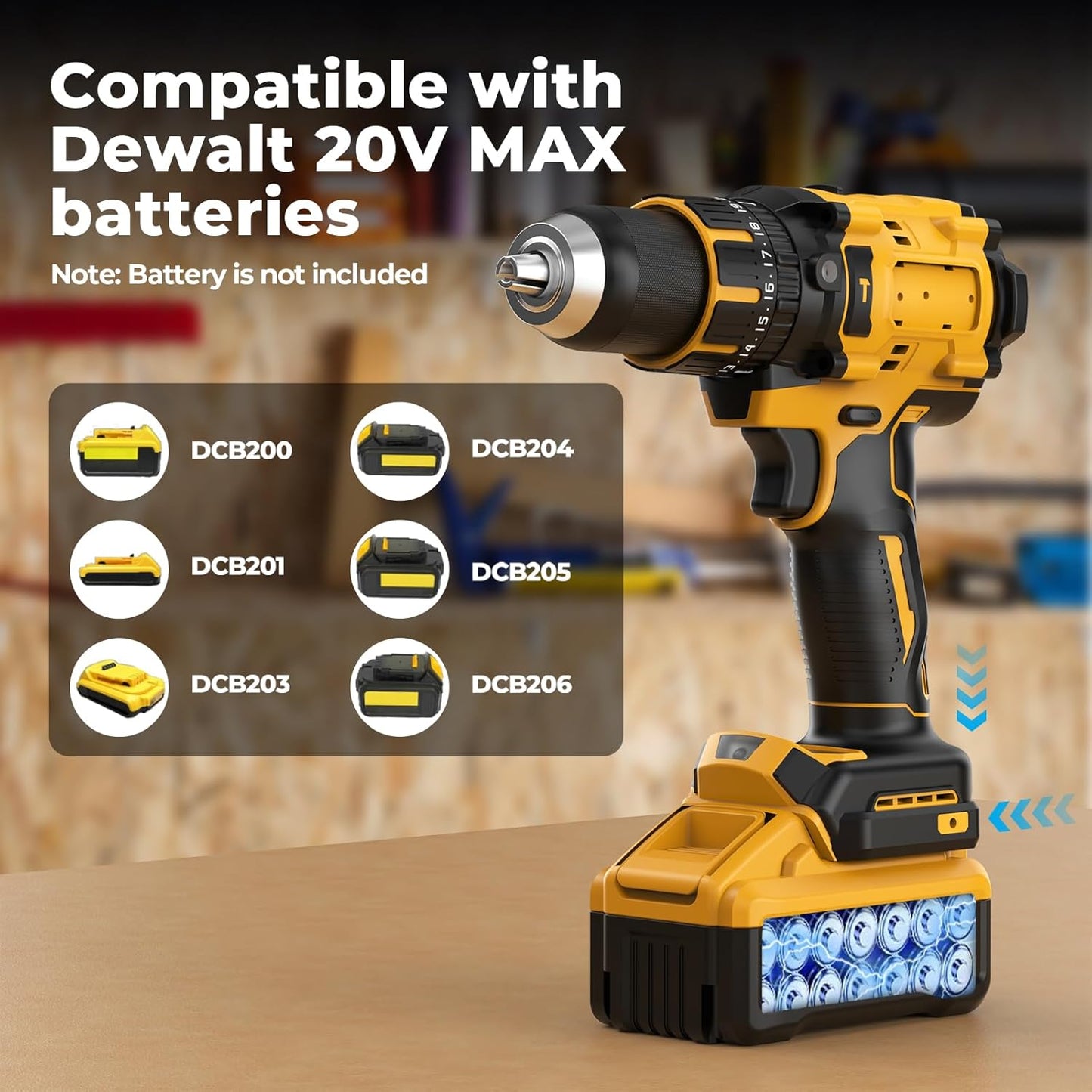 Hammer Drill Compatible with Dewalt 20V Max Battery(No Battery) Cordless Drill/Driver with Brushless Motor. 1/2 Keyless Metal Chuck.4pcs Bit for Drilling Brick Wall. Metal. Wood. Screws