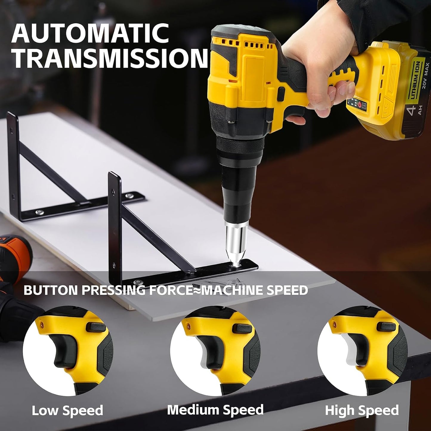 Cordless Rivet Gun,Dewalt 20V Max Battery Compatible(No Battery), Brushless Pop Rivet Gun Tool for Aluminum Nails 1/8. 5/32. 3/16(Not for Stainless Nails),Built - in LED, 2000lbs