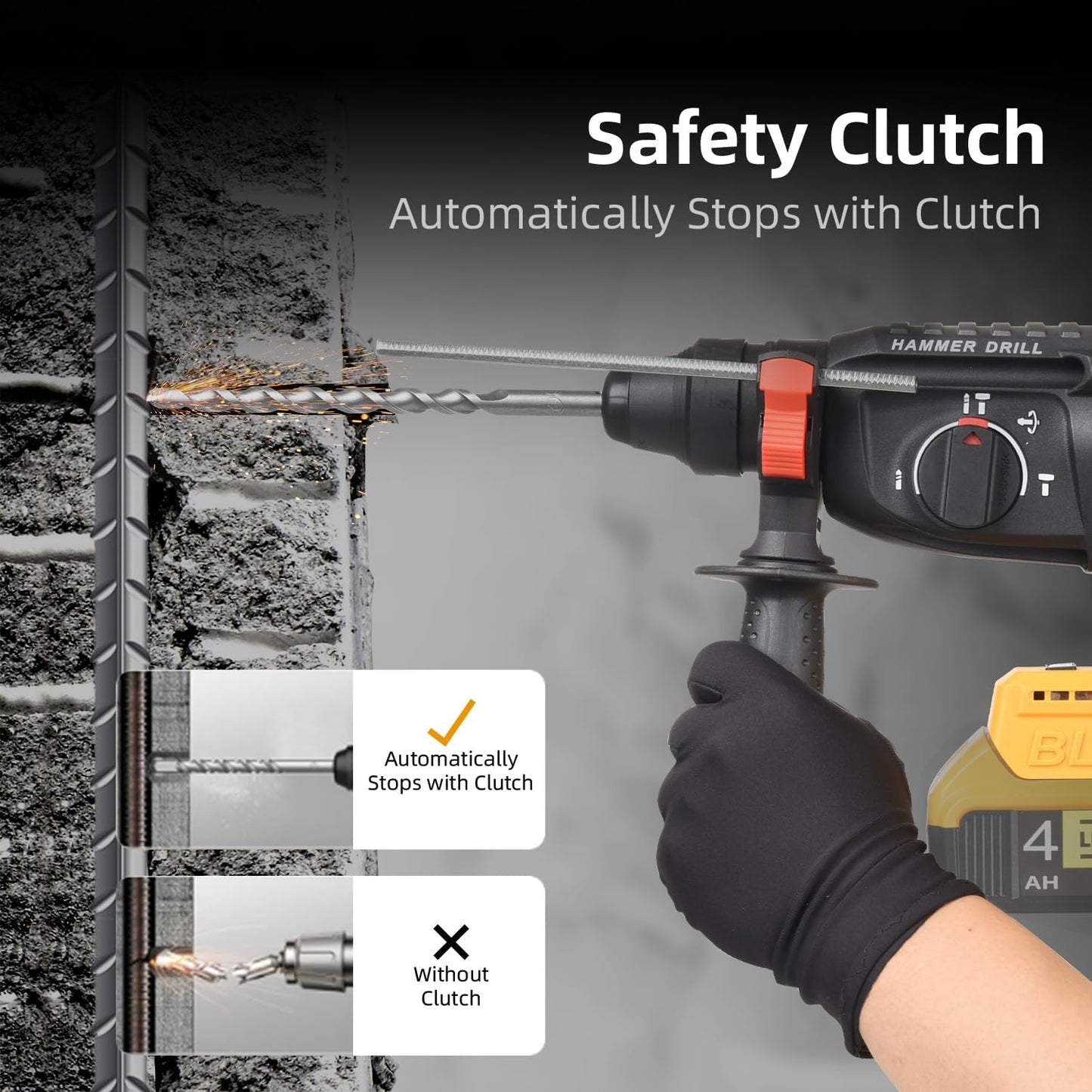 20V SDS-Plus Cordless Rotary Hammer Drill Compatible with Dewalt Battery(NO Battery), Brushless Motor,Safety Clutch,1200RPM,4 Functions with 5 Drills and Carrying Case for Concrete/Masonry/Wood/Metal