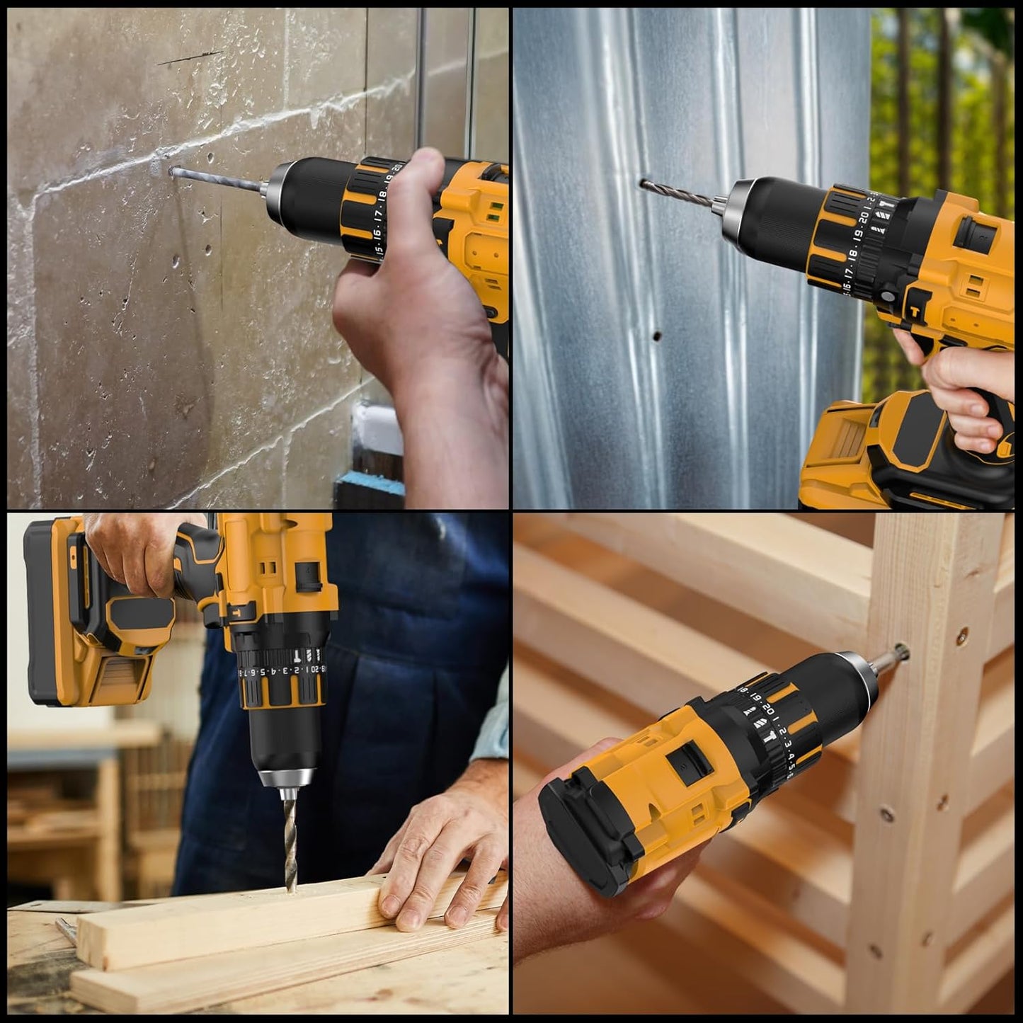 Hammer Drill Compatible with Dewalt 20V Max Battery(No Battery) Cordless Drill/Driver with Brushless Motor. 1/2 Keyless Metal Chuck.4pcs Bit for Drilling Brick Wall. Metal. Wood. Screws