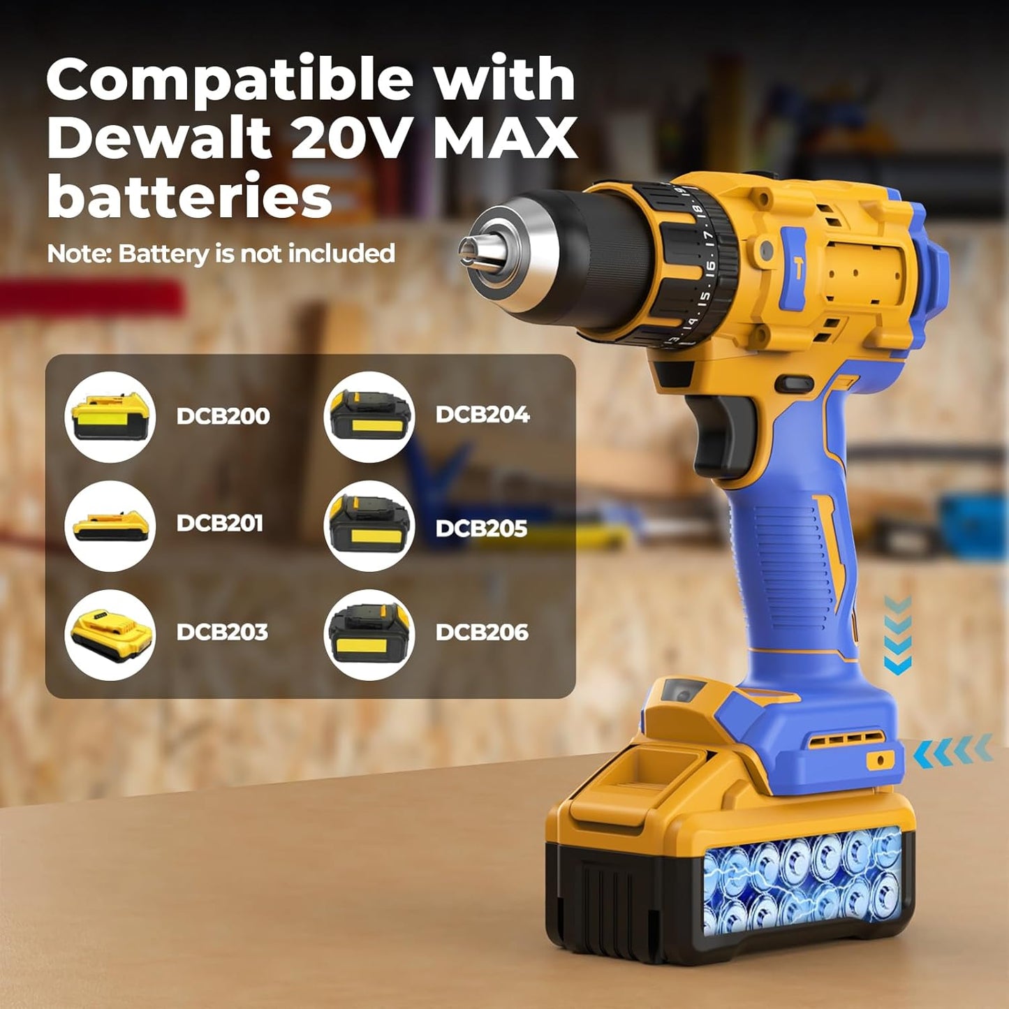 Cordless Hammer Drill Compatible with Dewalt 20V Max Battery(No Battery) Electric Drill with Brushless Motor. 1/2 Keyless Metal Chuck.4pcs Bit for Drilling Brick Wall. Metal. Wood. Screws
