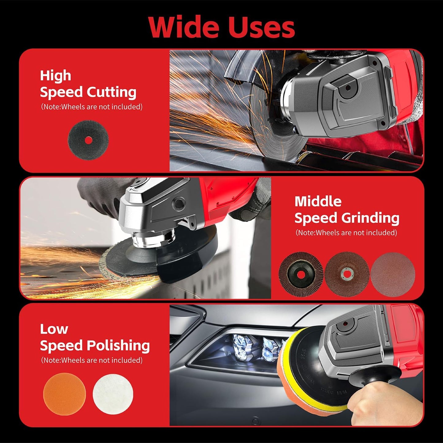 Angle Grinder Compatible with Milwaukee 18V Max Battery,Cordless Grinder,4-1/2" Blades Brushless Grinder for Cutting, Griding & Polishing,Battery Powered Angle Grinder(10000RPM,NO Battery & Wheels)