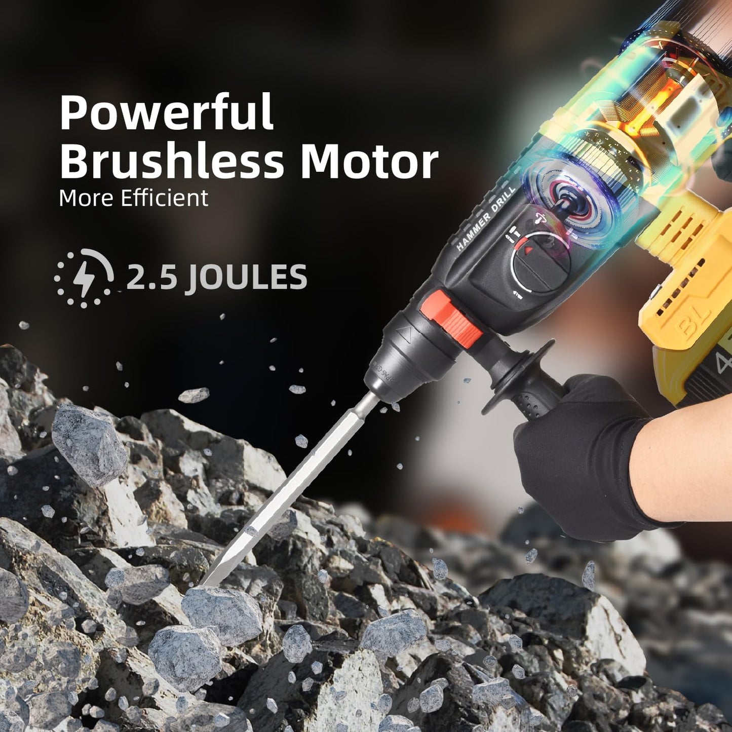 20V SDS-Plus Cordless Rotary Hammer Drill Compatible with Dewalt Battery(NO Battery), Brushless Motor,Safety Clutch,1200RPM,4 Functions with 5 Drills and Carrying Case for Concrete/Masonry/Wood/Metal