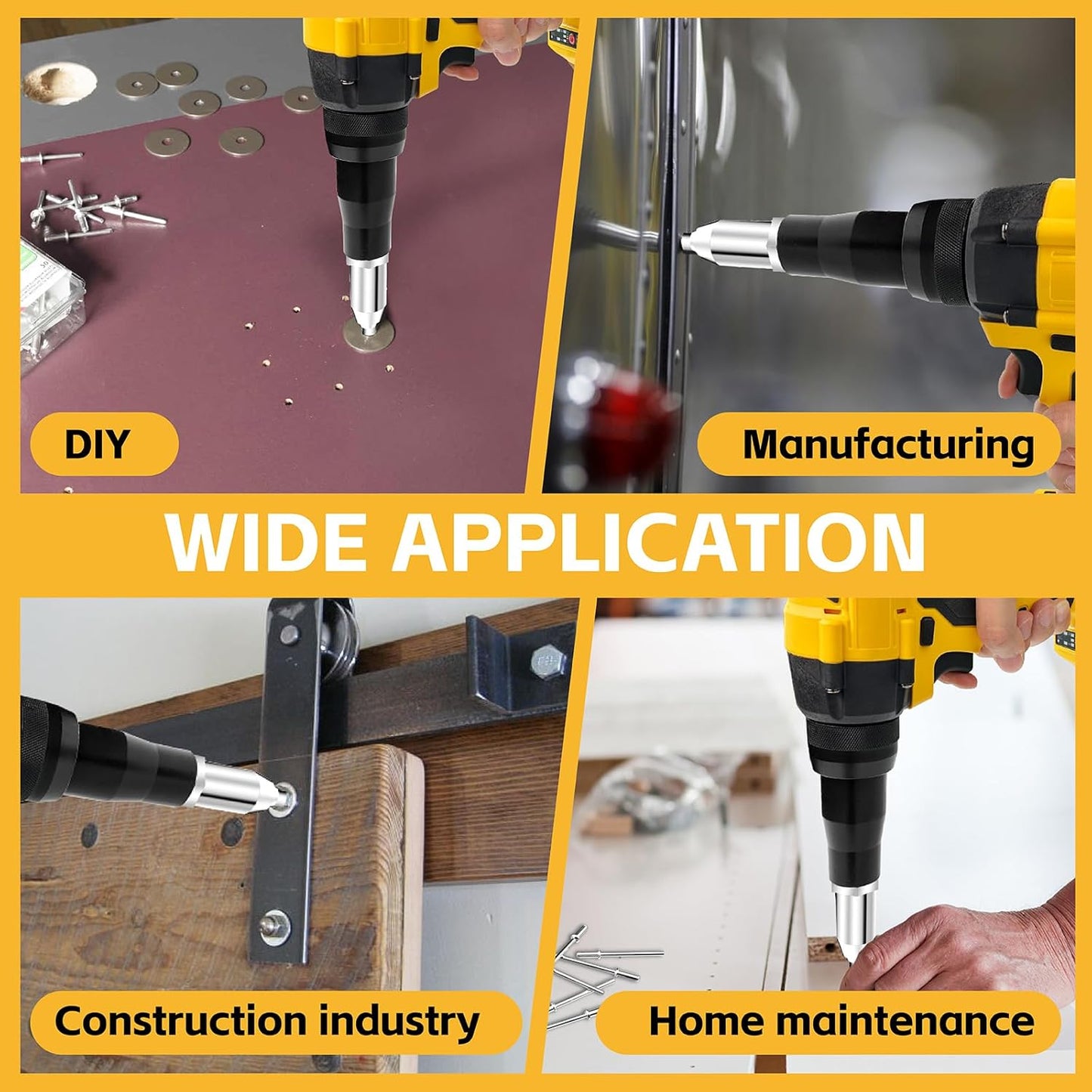 Cordless Rivet Gun,Dewalt 20V Max Battery Compatible(No Battery), Brushless Pop Rivet Gun Tool for Aluminum Nails 1/8. 5/32. 3/16(Not for Stainless Nails),Built - in LED, 2000lbs