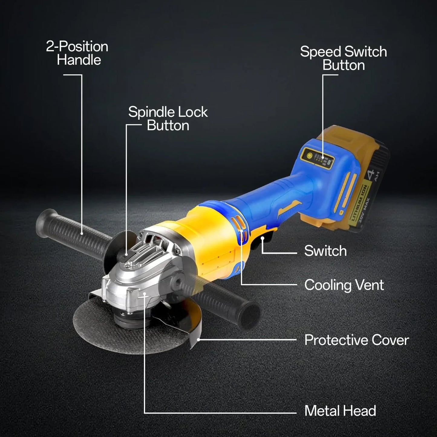 Cordless Angle Grinder Compatible with Dewalt 20V Max Battery(NO Battery) Brushless 4-1/2 Angle Grinder for Cutting. Griding. Polishing(10000RPM) (NO Wheels)
