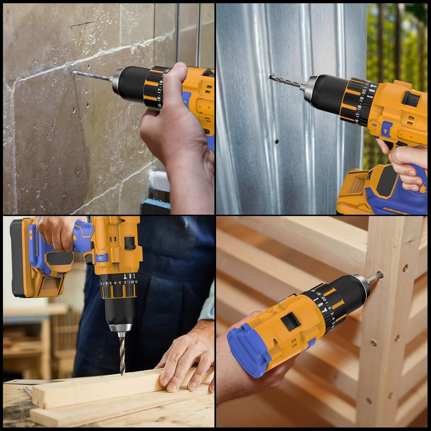 Cordless Hammer Drill Compatible with Dewalt 20V Max Battery(No Battery) Electric Drill with Brushless Motor. 1/2 Keyless Metal Chuck.4pcs Bit for Drilling Brick Wall. Metal. Wood. Screws