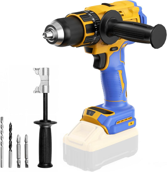 Cordless Hammer Drill Compatible with Dewalt 20V Max Battery(No Battery) Electric Drill with Brushless Motor. 1/2 Keyless Metal Chuck.4pcs Bit for Drilling Brick Wall. Metal. Wood. Screws