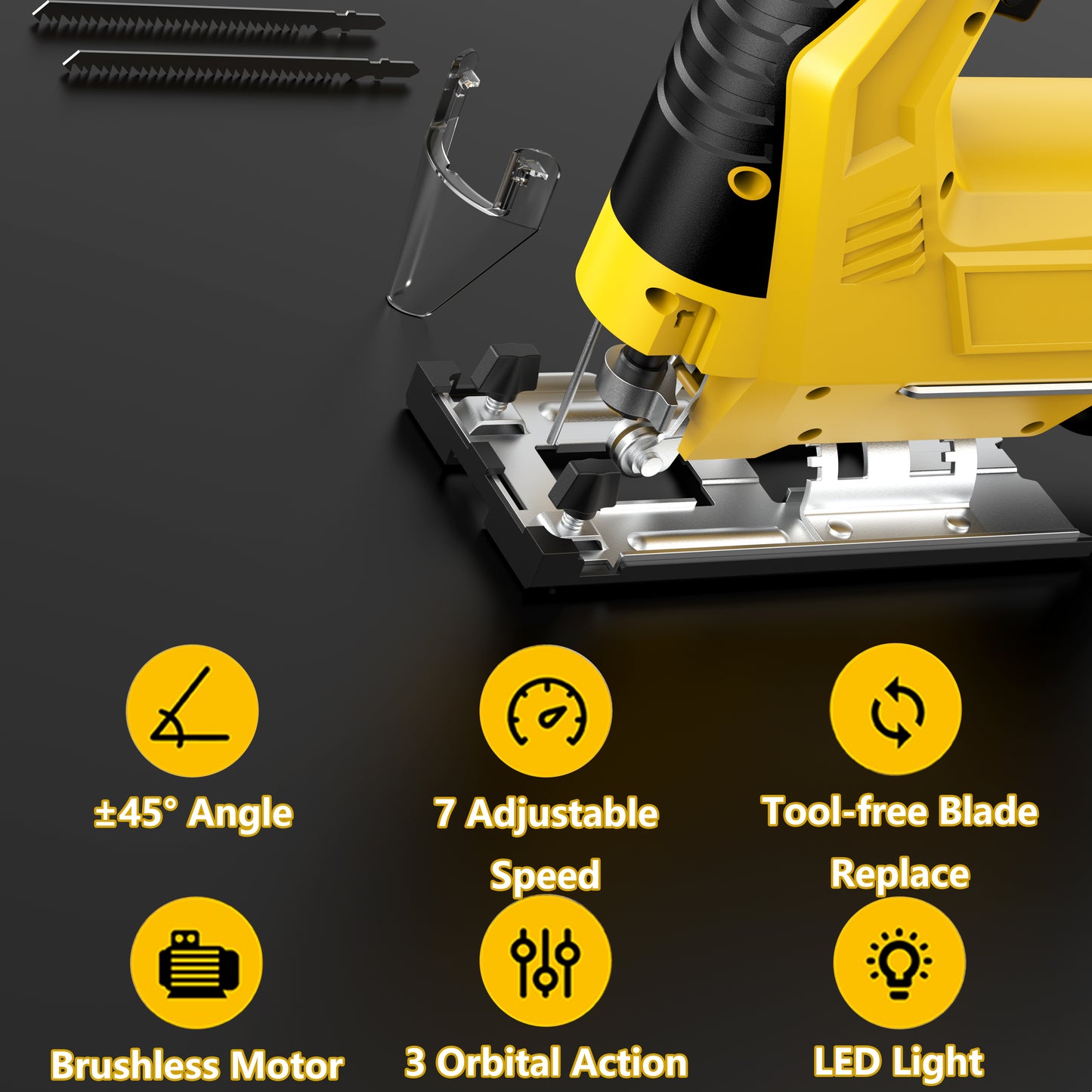 Cordless Brushless Jig Saw Compatible with Dewalt 20V MAX Battery(No Battery), 7 Speeds, 2900RPM, LED, 45° Bevel Cuts, 3 Orbital Action, with Jigsaw Blades for Straight, Curve, Circle Cutting