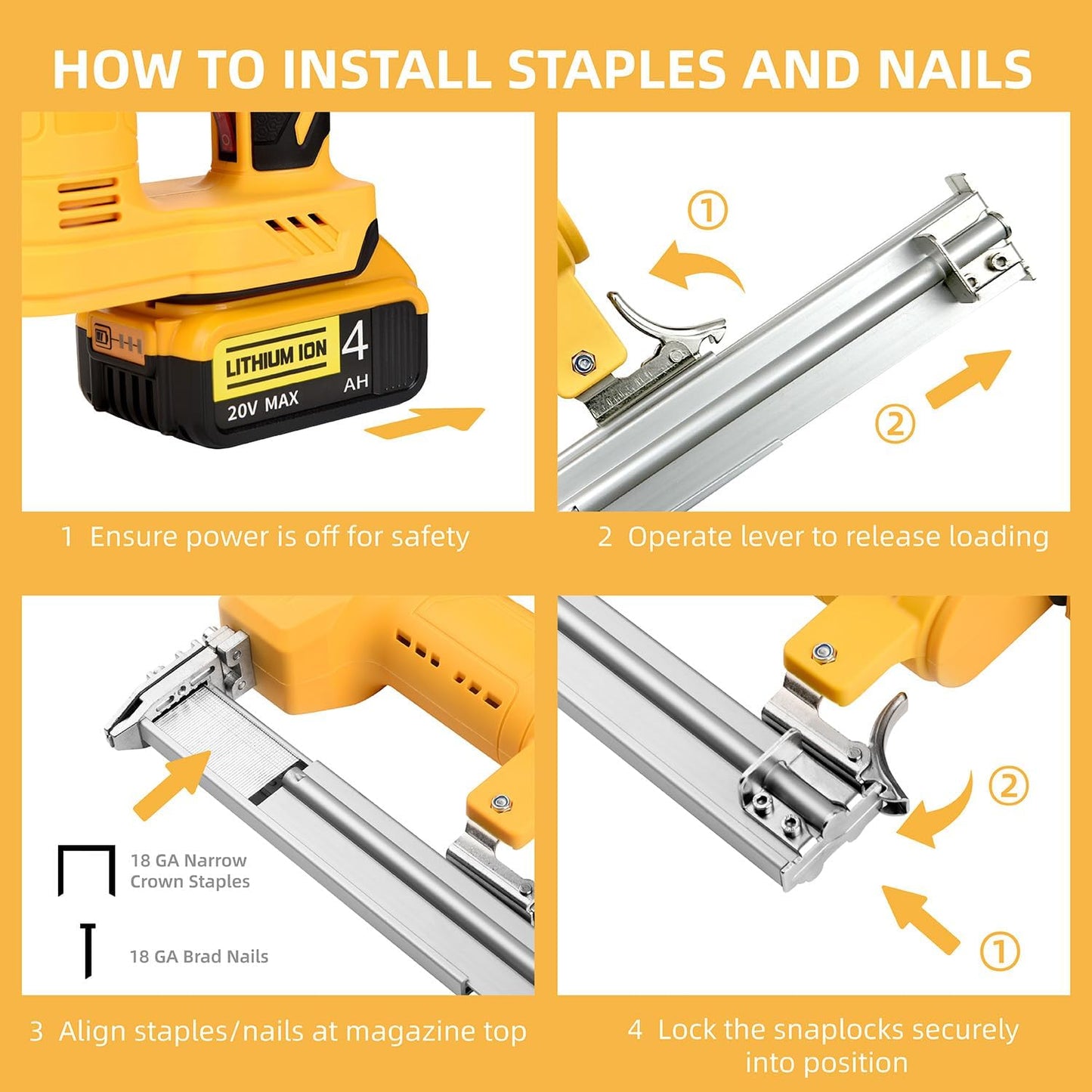 18 Gauge Brad Nailer/Narrow Crown Stapler Compatible with Dewalt 20V MAX Battery(NO Battery) 2 in 1 Cordless Nail Gun with 1000 Nails and 1000 Staples for Home Improvement. DIY and Woodworking
