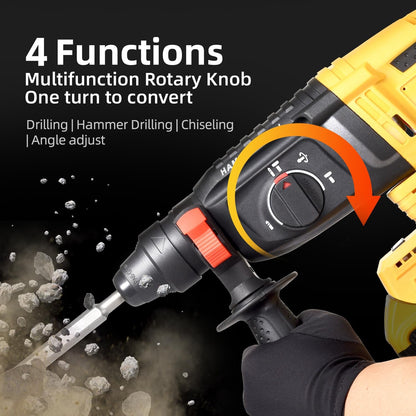 20V SDS-Plus Cordless Rotary Hammer Drill Compatible with Dewalt Battery(NO Battery), Brushless Motor,Safety Clutch,1200RPM,4 Functions with 5 Drills and Carrying Case for Concrete/Masonry/Wood/Metal