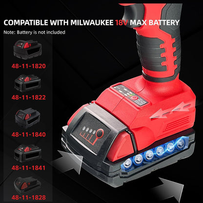 Cordless Rivet Gun, Compatible with Milwaukee M18 18V Battery (No Battery), Brushless Motor, 3/16", 5/32", 1/8" Rivets, 1000 RPM, 18V DC, Red
