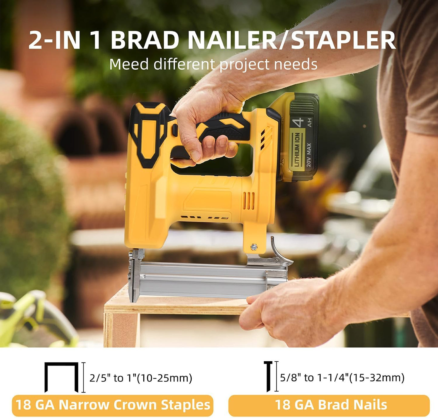 18 Gauge Brad Nailer/Narrow Crown Stapler Compatible with Dewalt 20V MAX Battery(NO Battery) 2 in 1 Cordless Nail Gun with 1000 Nails and 1000 Staples for Home Improvement. DIY and Woodworking