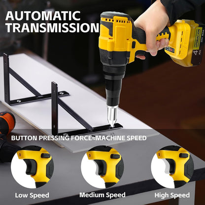 Cordless Rivet Gun,Dewalt 20V Max Battery Compatible(No Battery), Brushless Pop Rivet Gun Tool for Aluminum Nails 1/8. 5/32. 3/16(Not for Stainless Nails),Built - in LED, 2000lbs