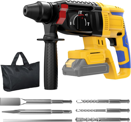 20V SDS-Plus Cordless Rotary Hammer Drill Compatible with Dewalt Battery(NO Battery), Brushless Motor,Safety Clutch,1200RPM,4 Functions with 5 Drills and Carrying Case for Concrete/Masonry/Wood/Metal