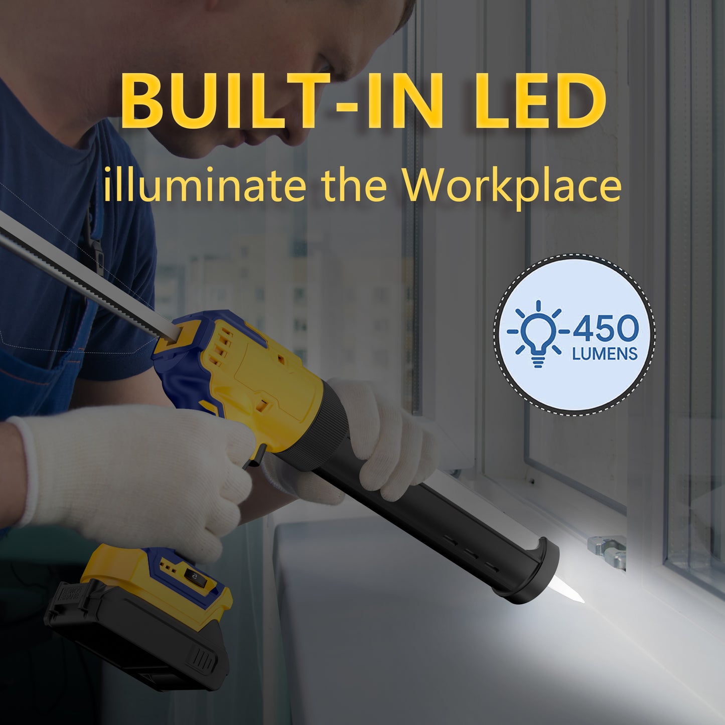 Cordless Electric Caulking Gun Compatible with DeWalt 20V Max Battery(NO BATTERY), 310ml/10oz Caulk tubes, LED Light, Auto Retract, 6 Speed Caulk Gun No Drip for Filling, Sealing, Repairing