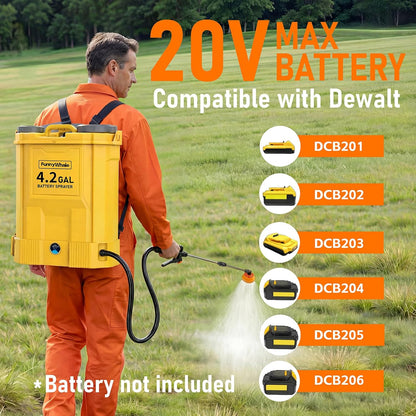 Battery Powered Backpack Sprayer Compatible with DeWalt 20V MAX Battery(No Battery) Electric Graden Sprayer,4 Gallon,100 PSI for Weeding, Spraying & Cleaning, 5 Nozzles