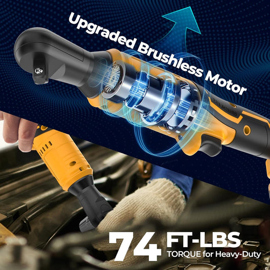 3/8 Cordless Ratchet Wrench Compatible With Dewalt 20V MAX Battery(No Battery) 74Ft-Lbs Brushless Ratchet Wrench with 7CS Sockets.1/4 Adapter.3 Extension Bar